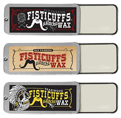 Grave Before Shave Fisticuffs mustache wax 3-pack tin provides strong hold and easy styling.