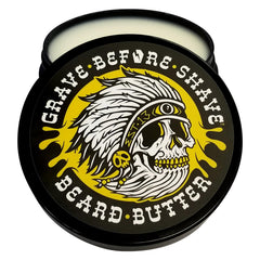 Grave Before Shave Teakwood Blend Beard Butter jar helps soften beard hair and moisturize skin.