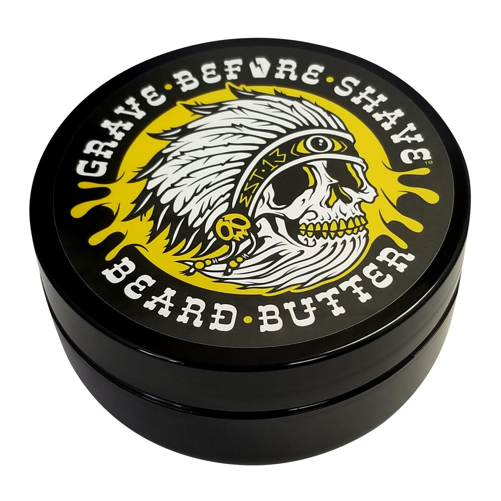 Grave Before Shave Teakwood Blend skin conditioning image highlights itch relief under beard.