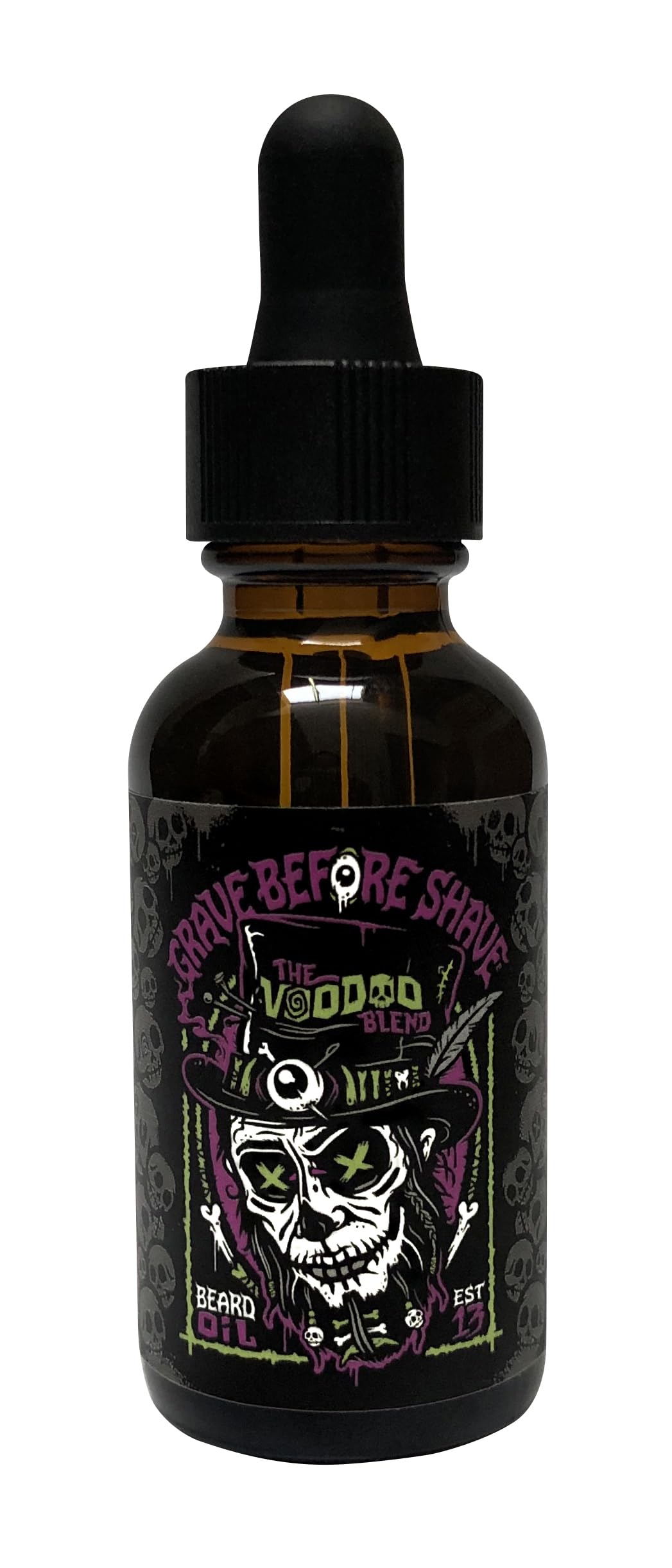 Grave Before Shave Voodoo Blend beard oil bottle highlights natural conditioning for healthier beard growth