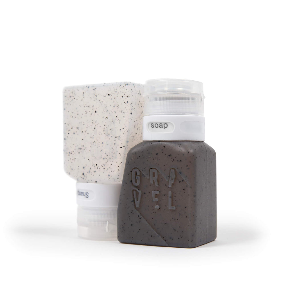 Gravel travel bottles with clear bag included simplify security screening and organization.