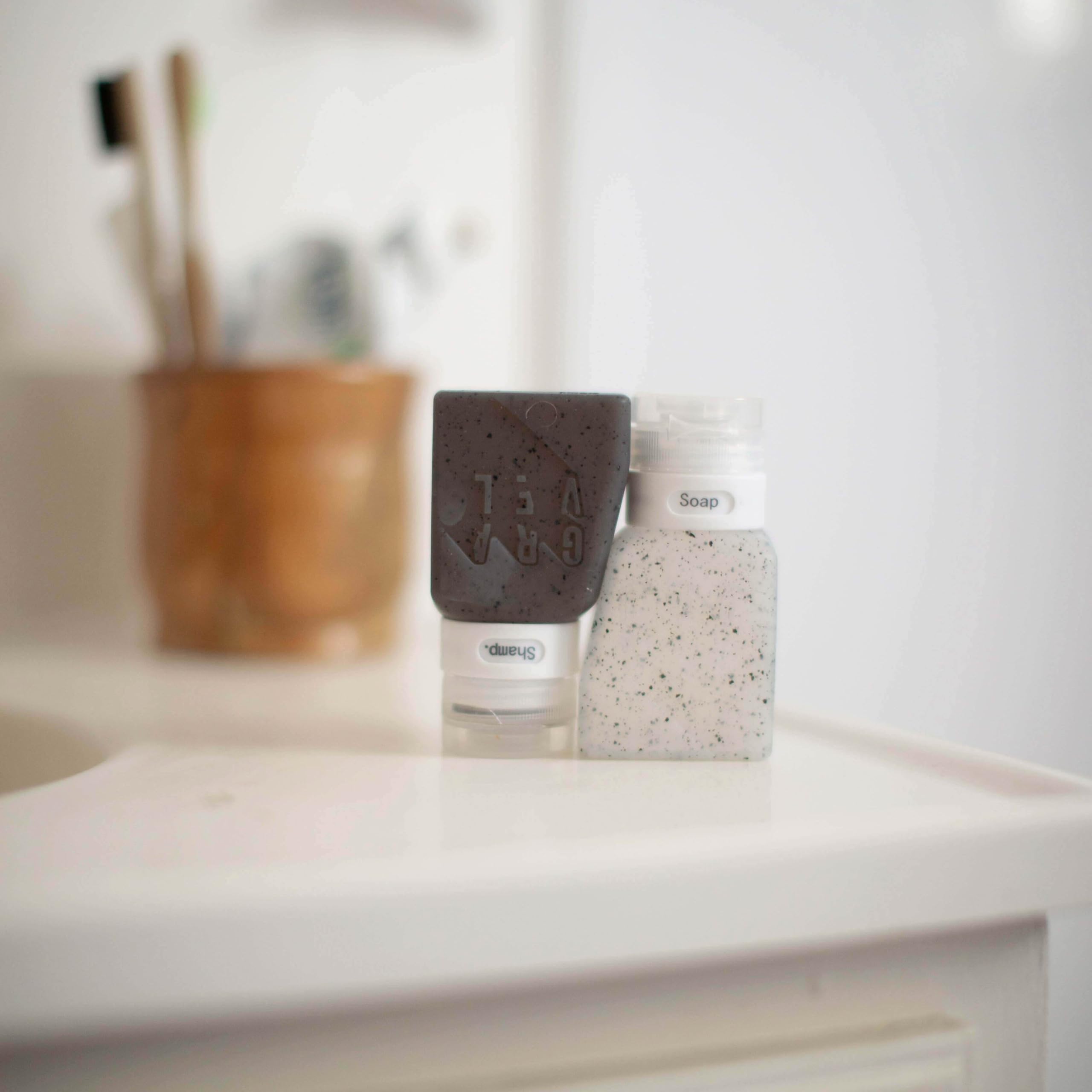 Gravel bottles ideal for shampoos and conditioners, keeping your routine organized on the go.