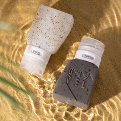 Gravel travel bottles with leakproof design shown in a packed bag
