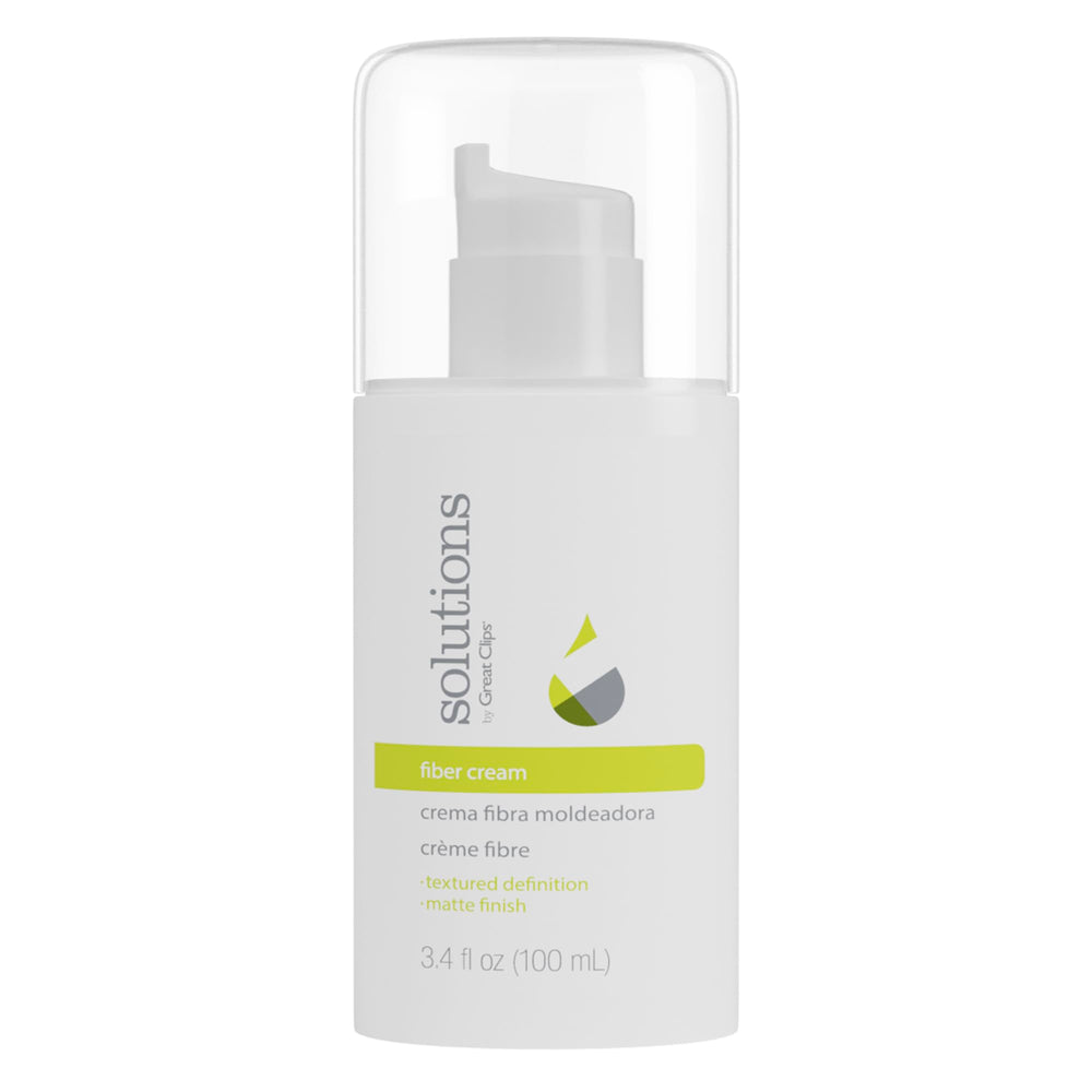 Great Clips Solutions Fiber Cream bottle ready for styling with firm hold and lift