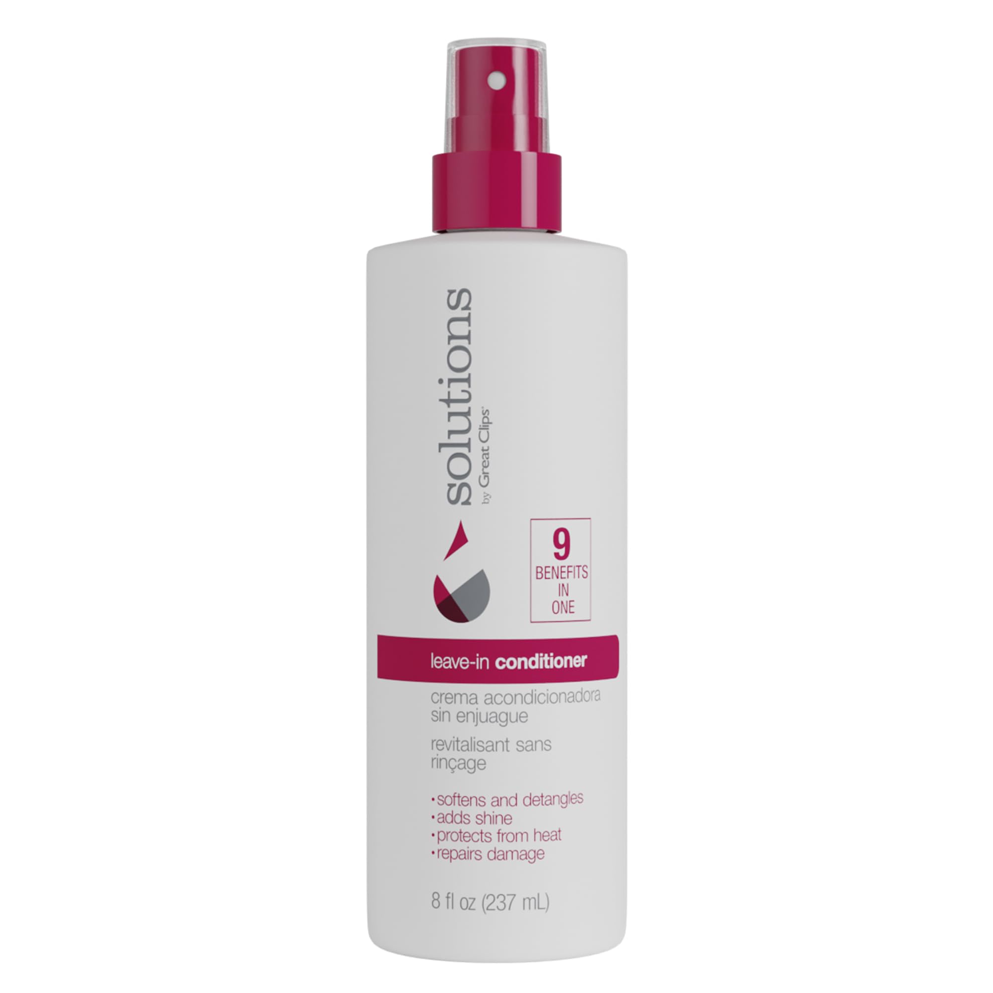 Great Clips Nourishing Leave-In Conditioner spray bottle delivers hydration and frizz defense.