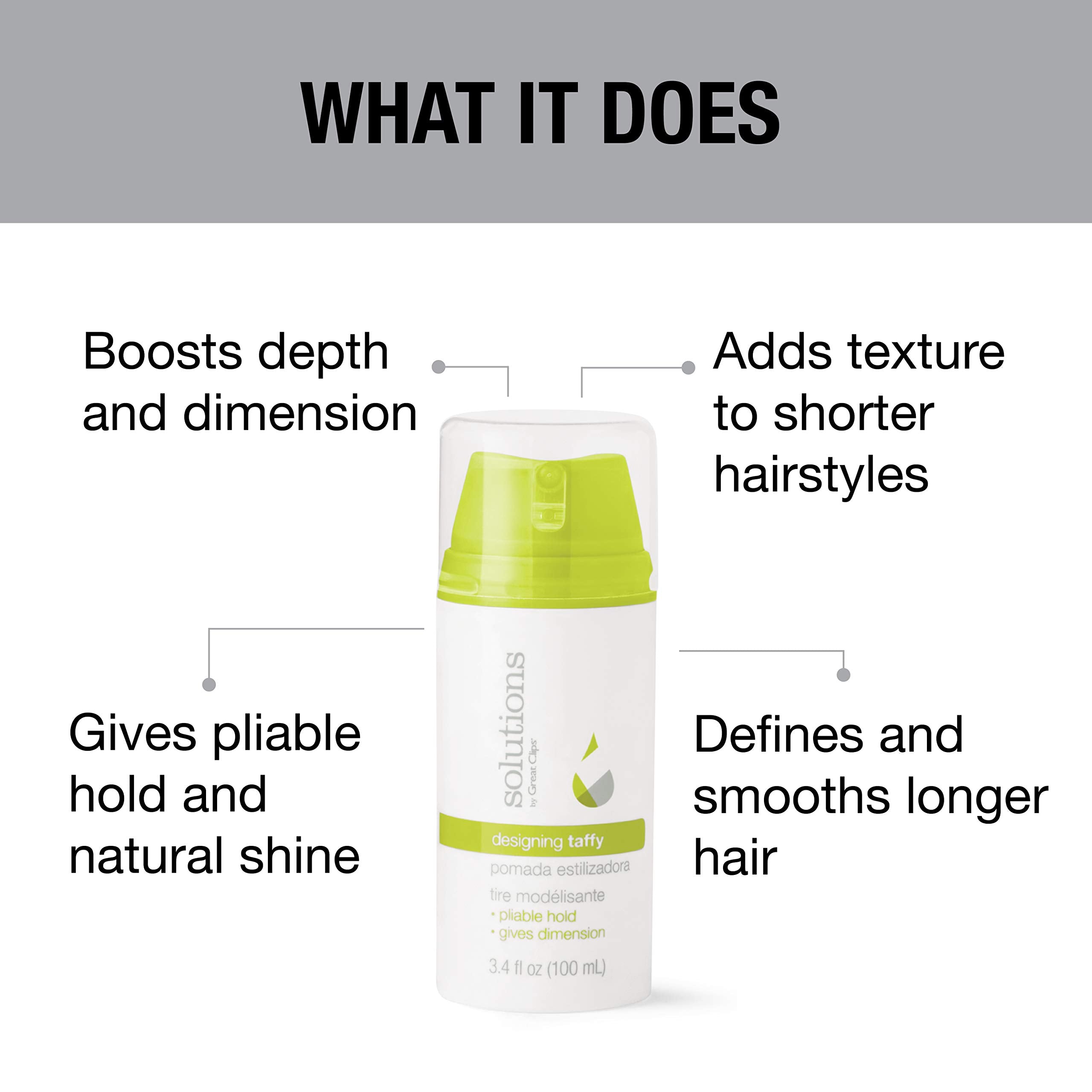 GREAT CLIPS Designing Taffy adds texture and volume for short or fine hair.