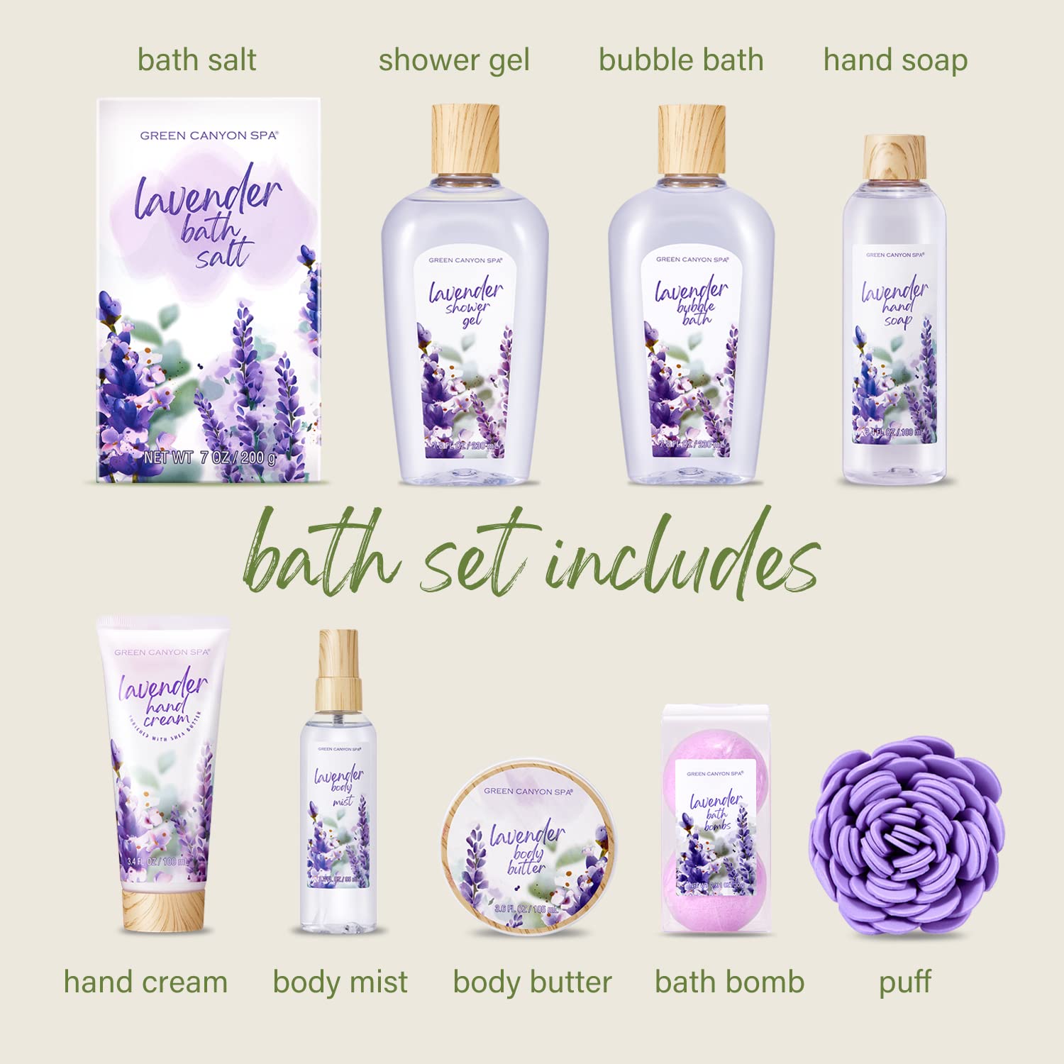 Green Canyon Spa shower gel bottle delivers a lavender-scented refreshing cleanse.