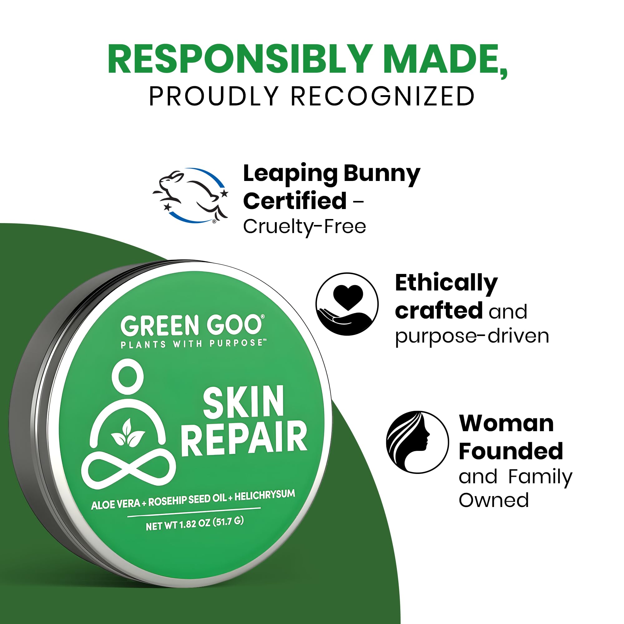 Green Goo salve applied to scar area for gentle repair
