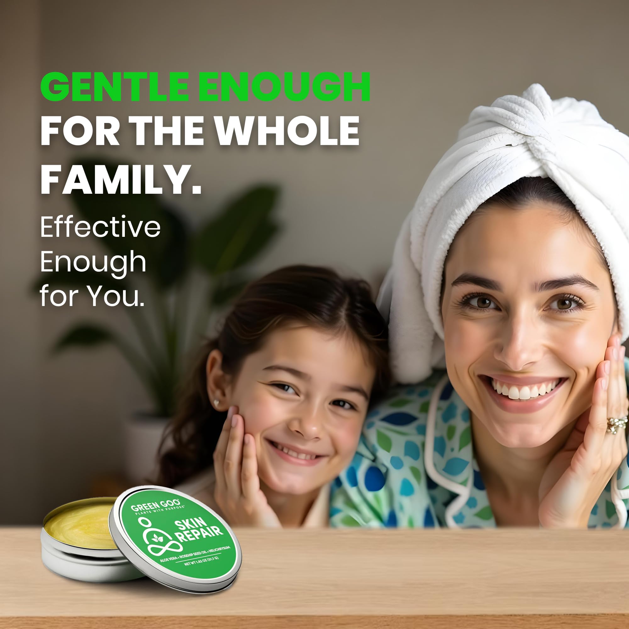 Green Goo salve blue chamomile close-up promoting calming skin comfort