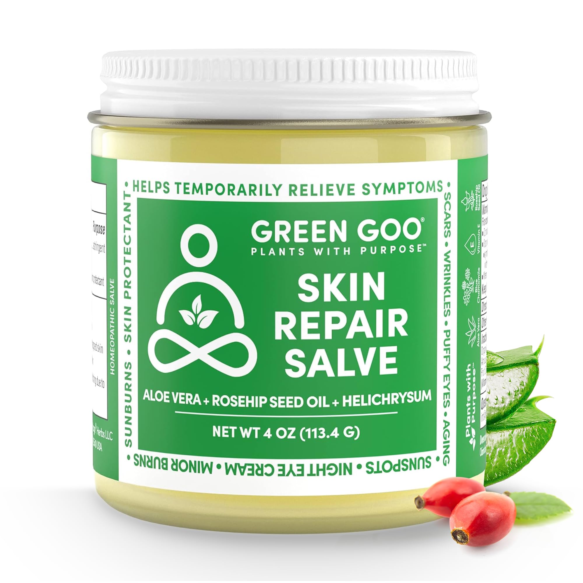 Green Goo Skin Repair Salve with rosehip oil nourishes sun-exposed skin