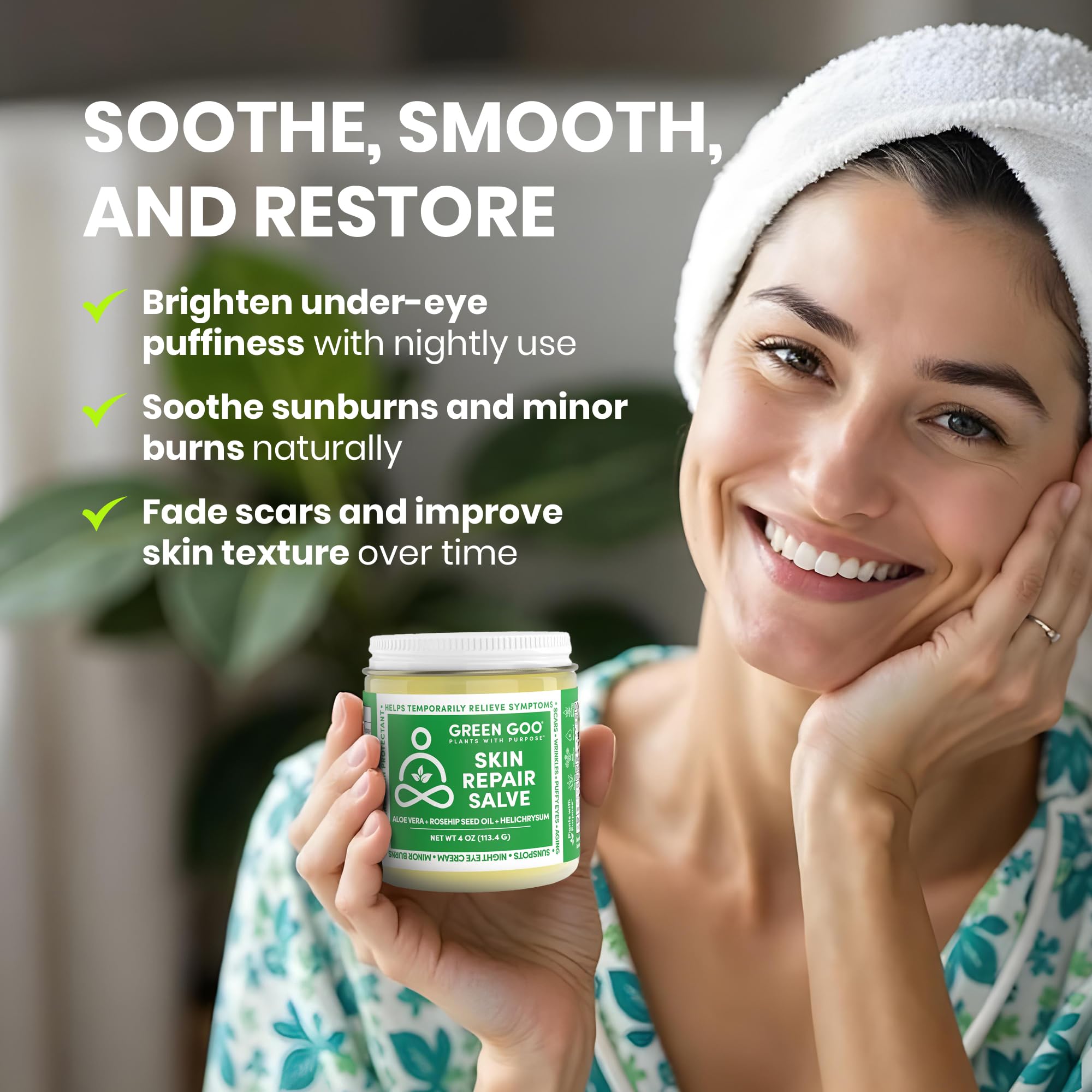 Green Goo Skin Repair Salve on sun-damage areas helps calm irritation