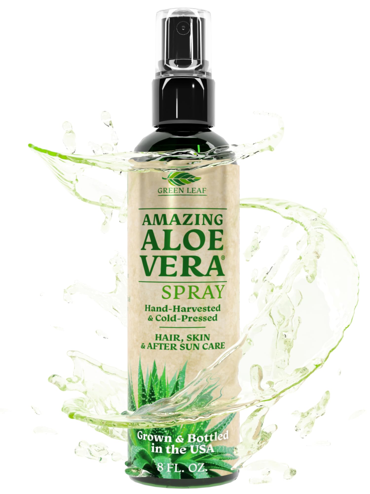 Green Leaf Naturals Aloe Vera Spray bottle front view for daily skin hydration