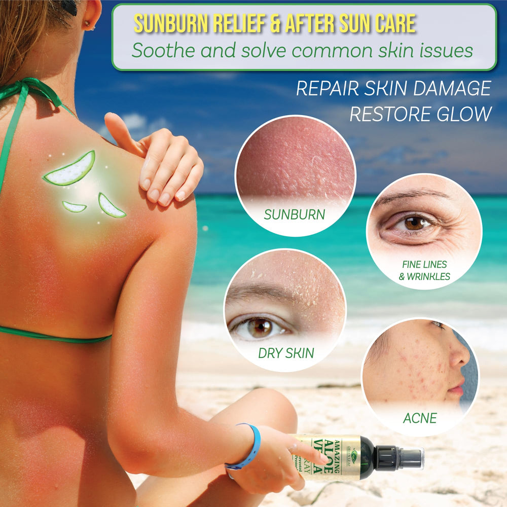 Green Leaf Naturals Aloe Vera Spray apply-on-face demonstrates lightweight, non-sticky hydration.