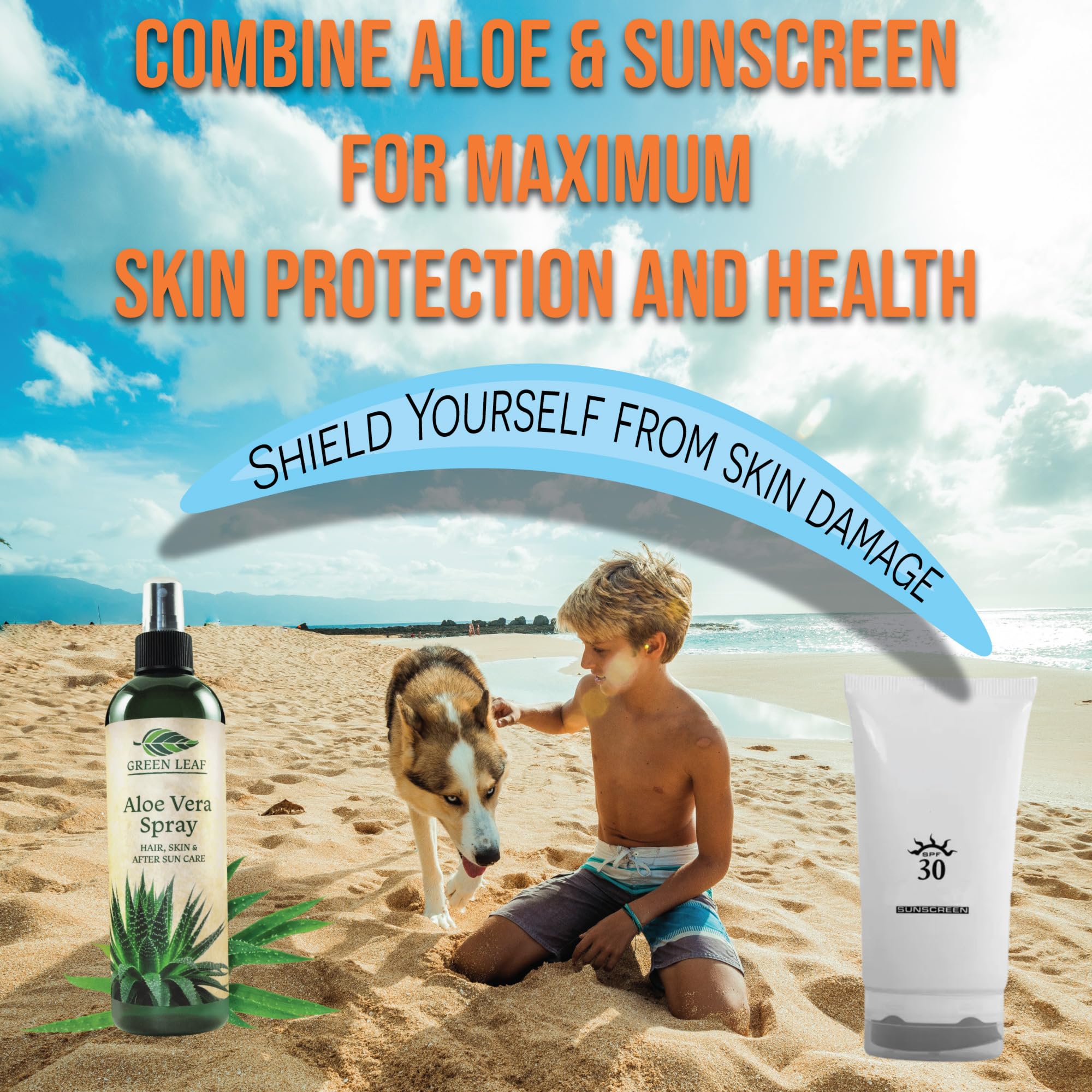 Green Leaf Naturals Aloe Vera Spray packaging highlights eco-friendly design.