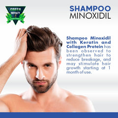 GREEN ROYALTY Minoxidil Shampoo scalp closeup emphasizes conditioning and fuller-looking hair.