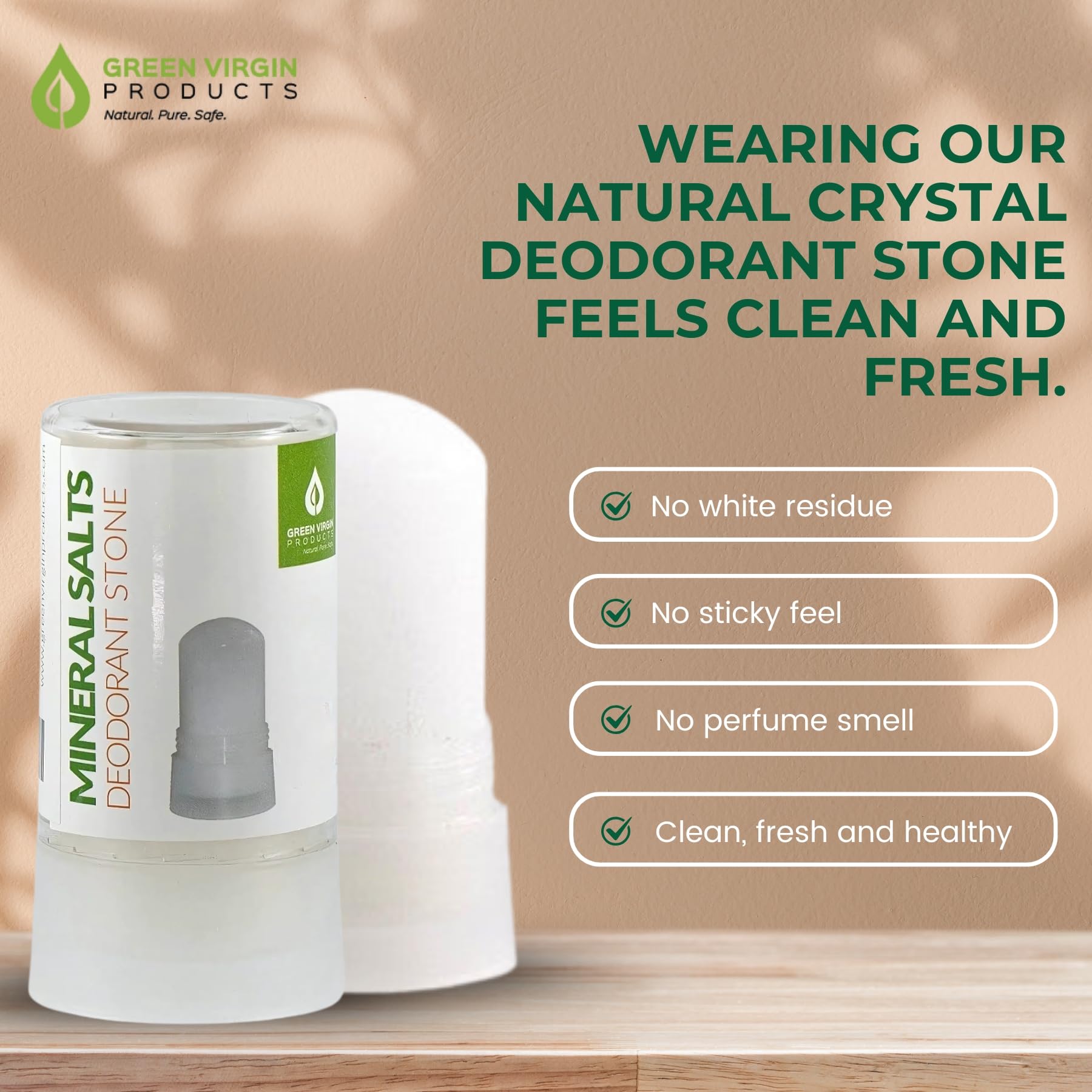 Green Virgin Products organic, preservative-free stone highlighting pure ingredients