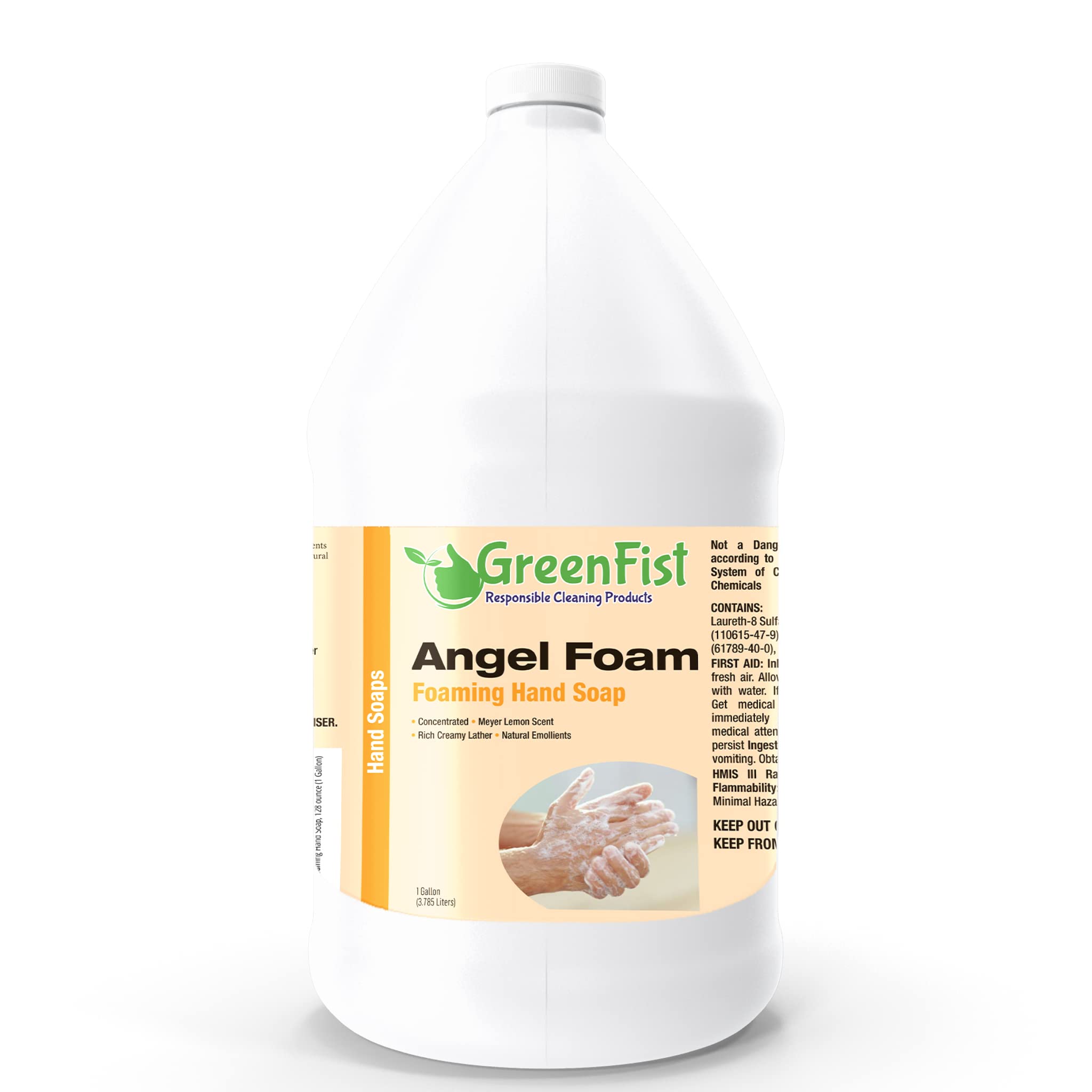 GreenFist foaming hand soap refill lemon bottle shows quick cleansing with rich foam