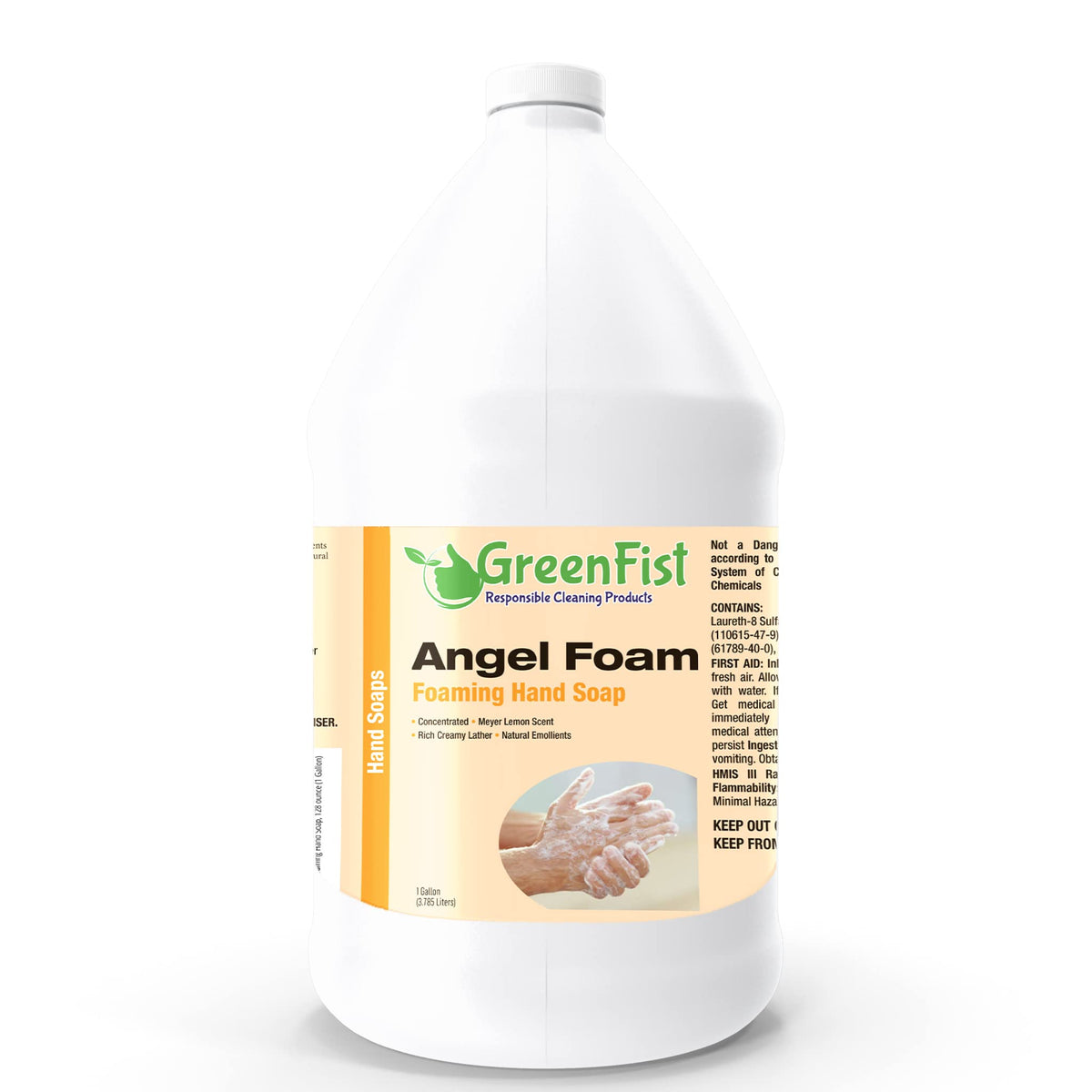 GreenFist foaming hand soap refill lemon bottle shows quick cleansing with rich foam