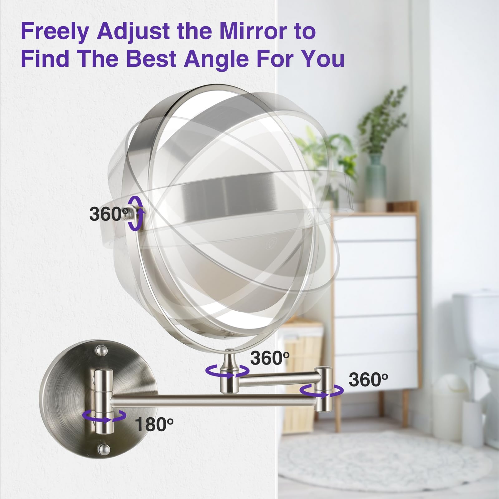 GreenFrom magnifying mirror 360-degree rotation for flexible viewing angles.