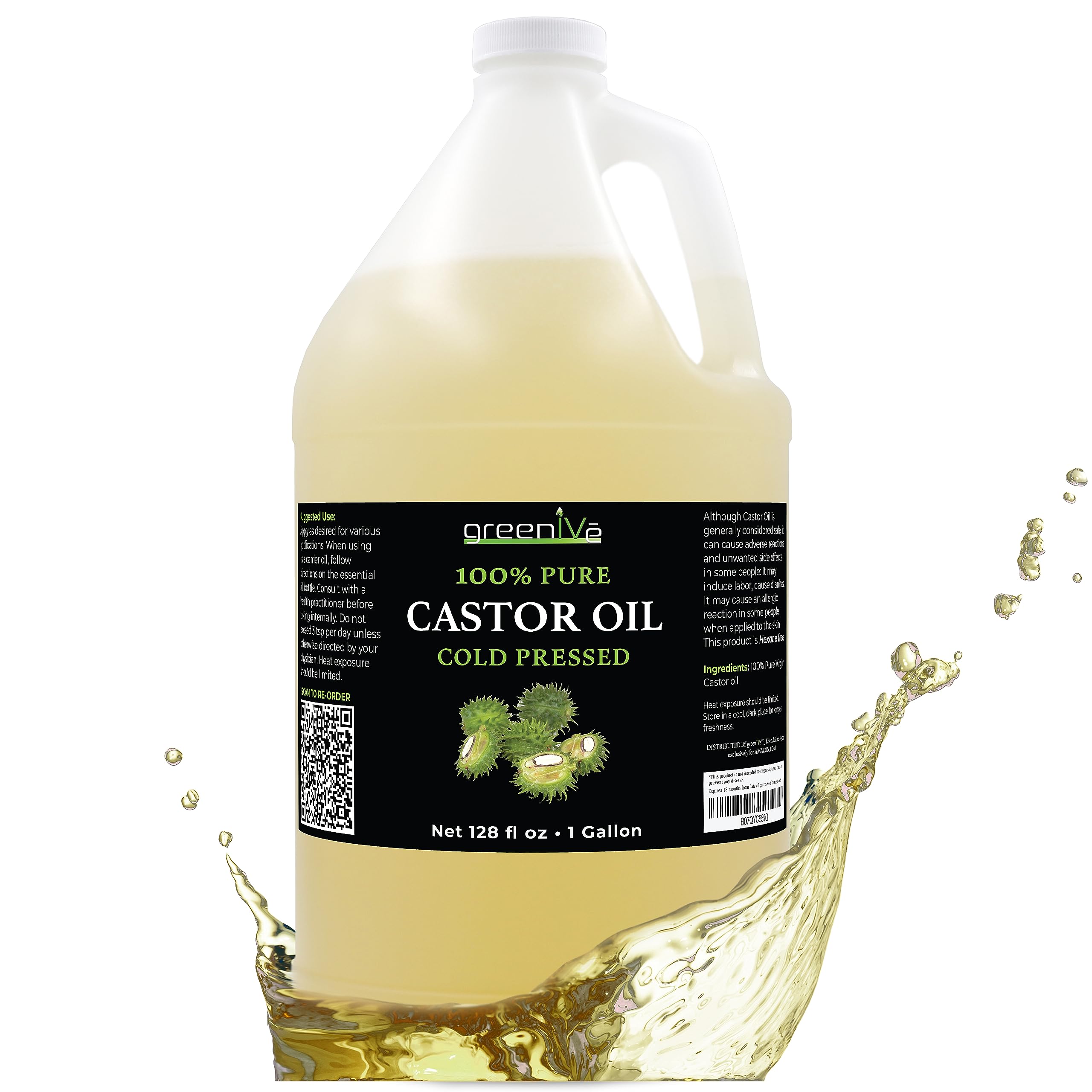GreenIVe Castor Oil 128oz bottle pour for hair and skin conditioning