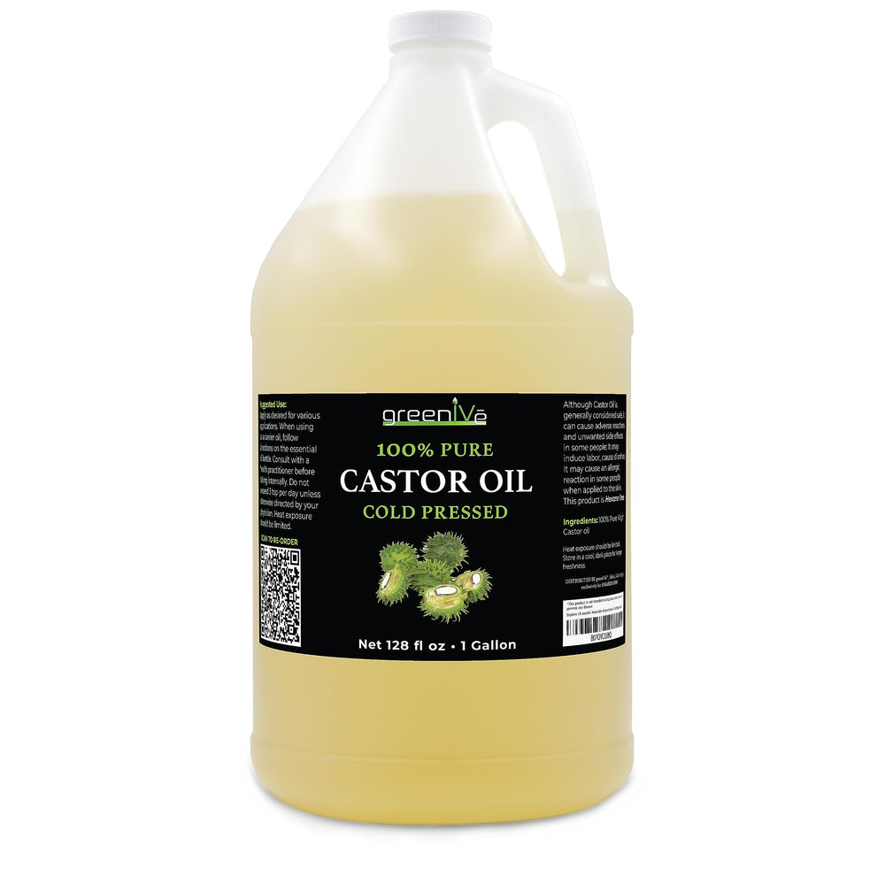 GreenIVe Castor Oil hexane-free label showcasing pure, clean formula for skin and hair