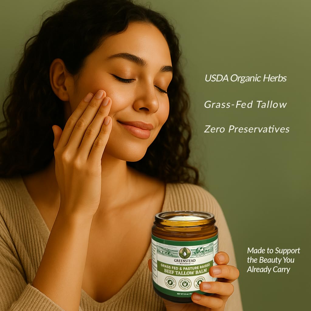 Greenstead Naturals tallow-balm-application shot demonstrates easy daily use.