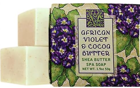 Greenwich Bay African Violet Cocoa Butter bar with rich cocoa butter for moisturizing luxury.