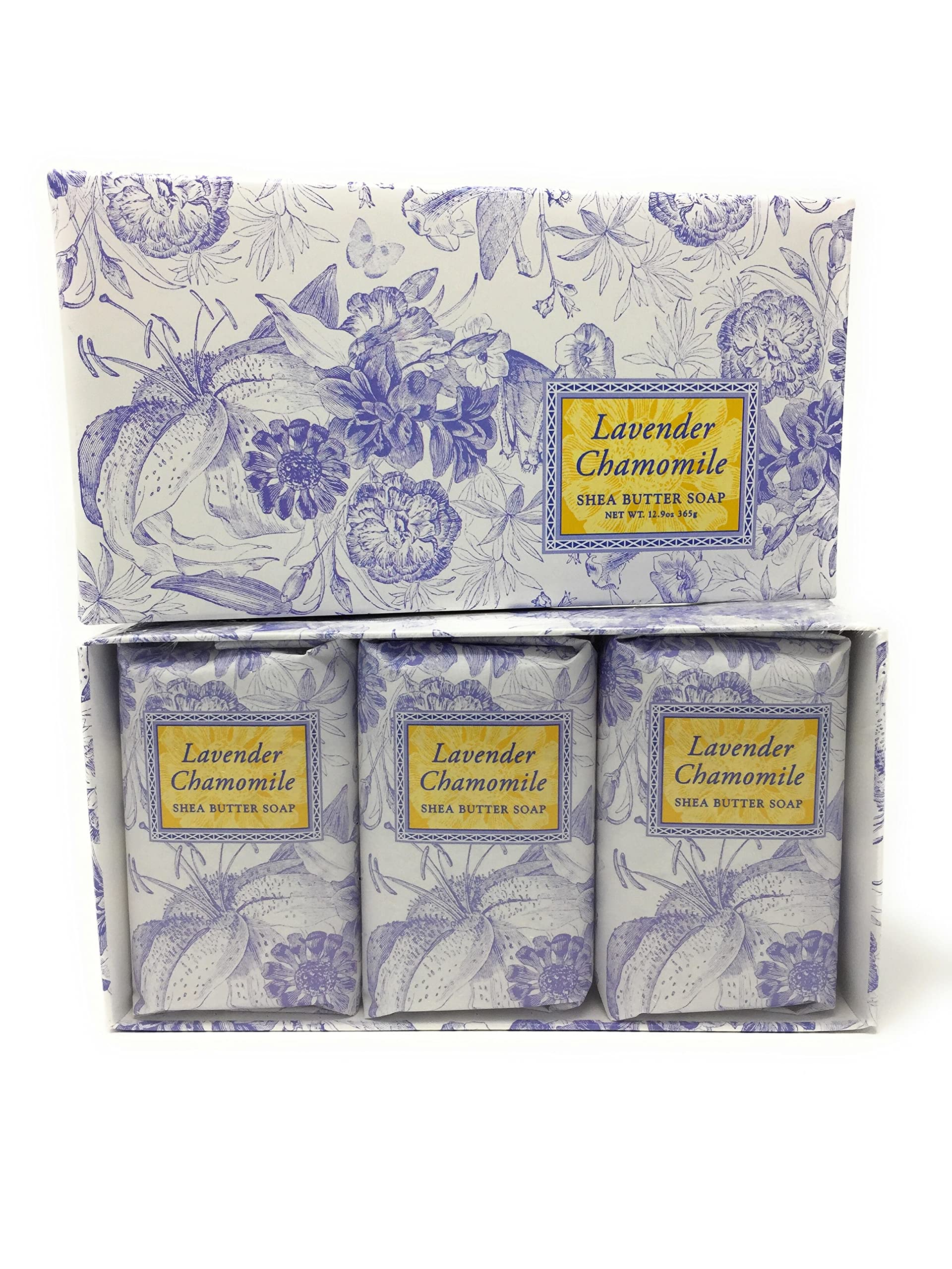 Greenwich Bay Trading Company jabón karité lavanda camomila, presentación 3 pack para el baño