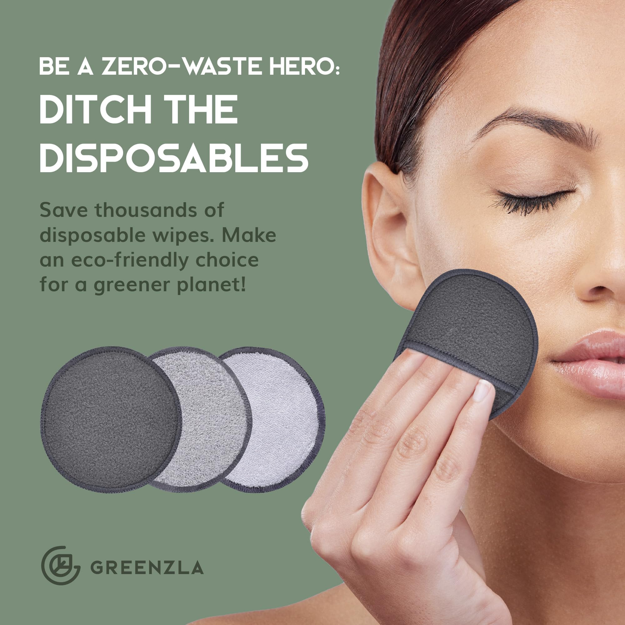 Greenzla bamboo terry pad delivers soft texture for daily makeup removal.