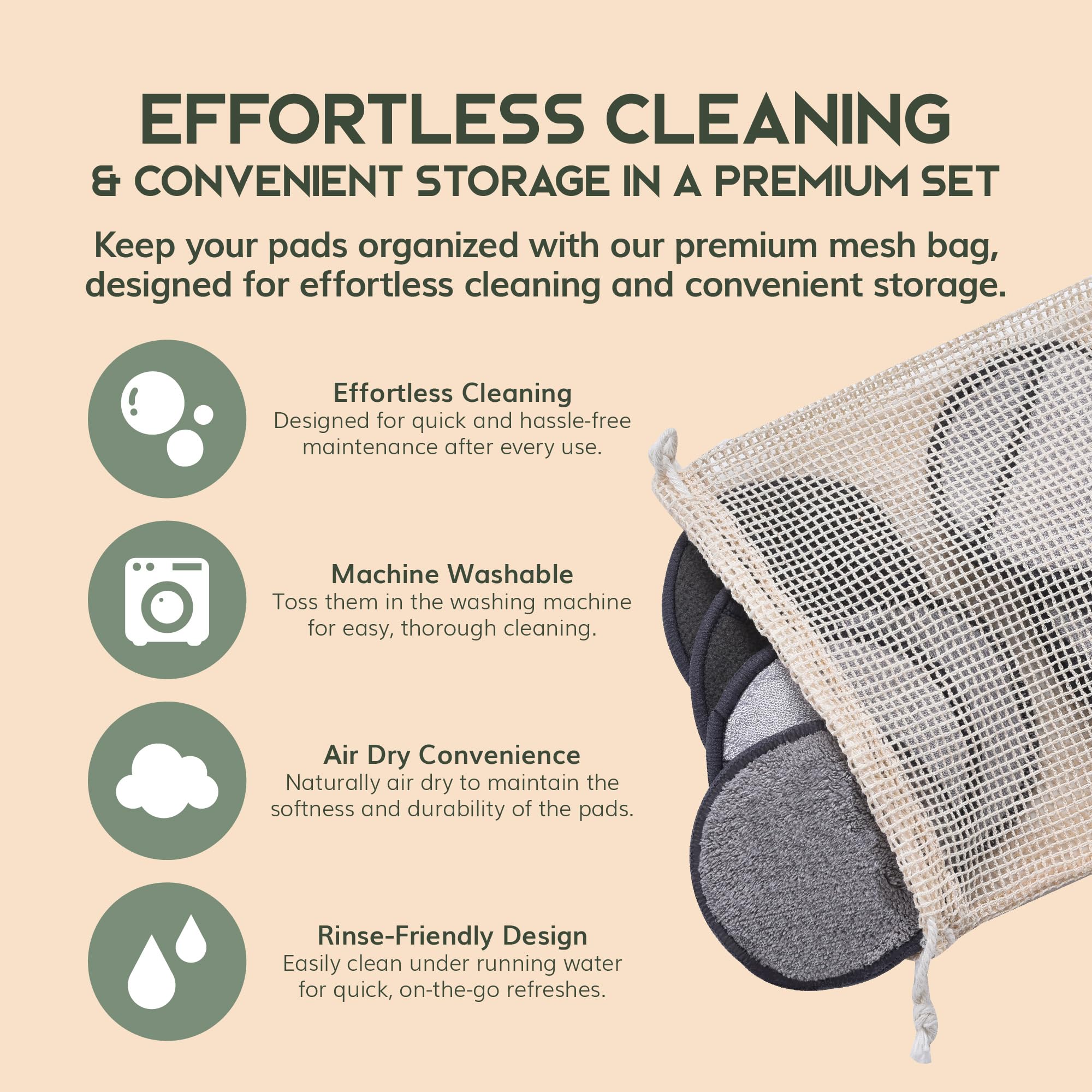 Greenzla mesh laundry bag protects pads during washing for easy care.