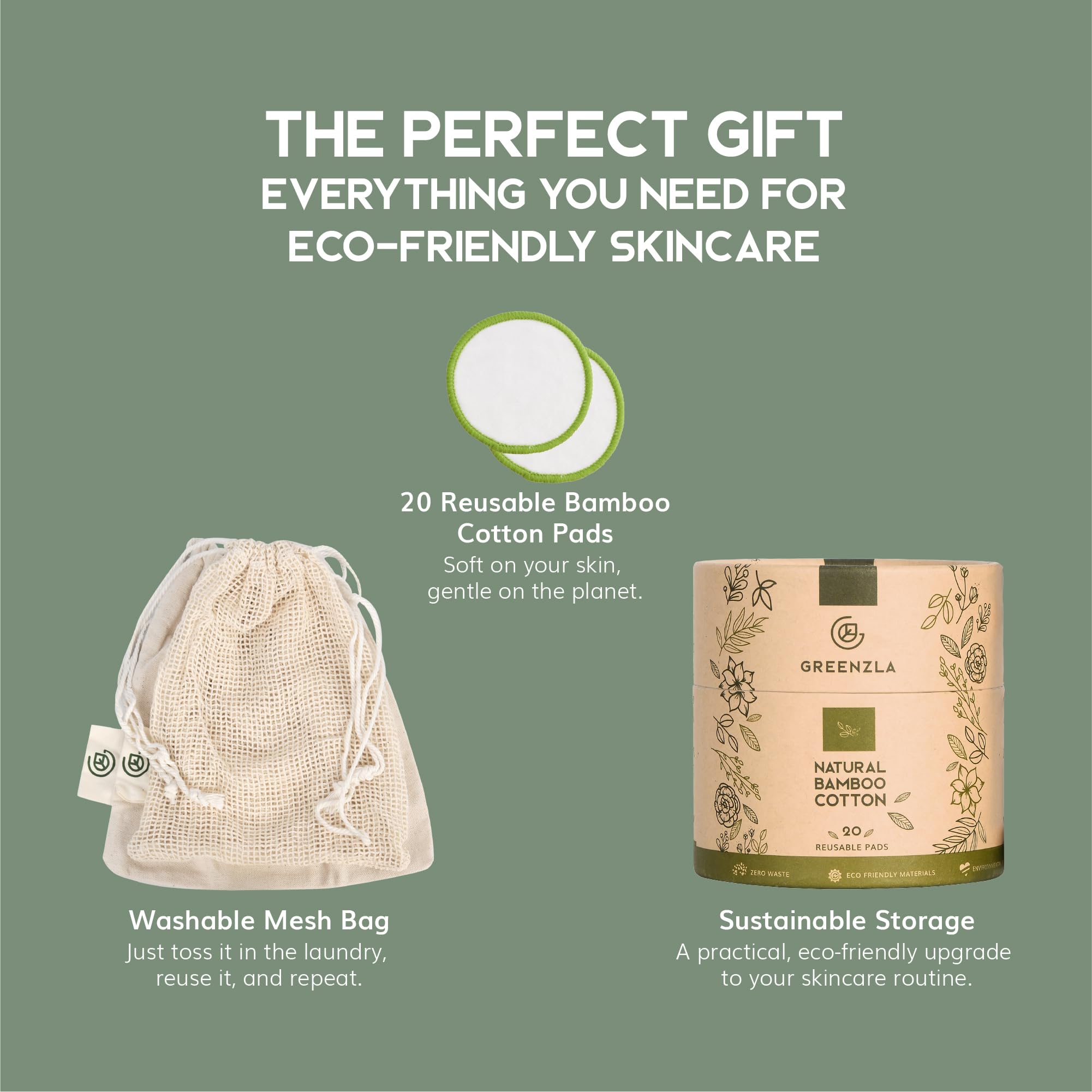 Greenzla bamboo cotton pad textures for gentle cleansing.
