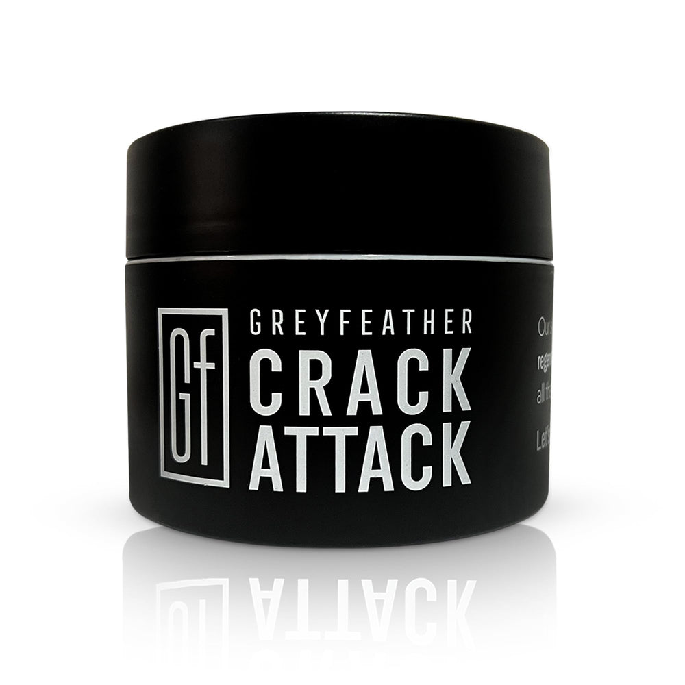 Greyfeather Crack Attack Hand Cream bottle pour provides fast-absorbing hydration for dry hands.