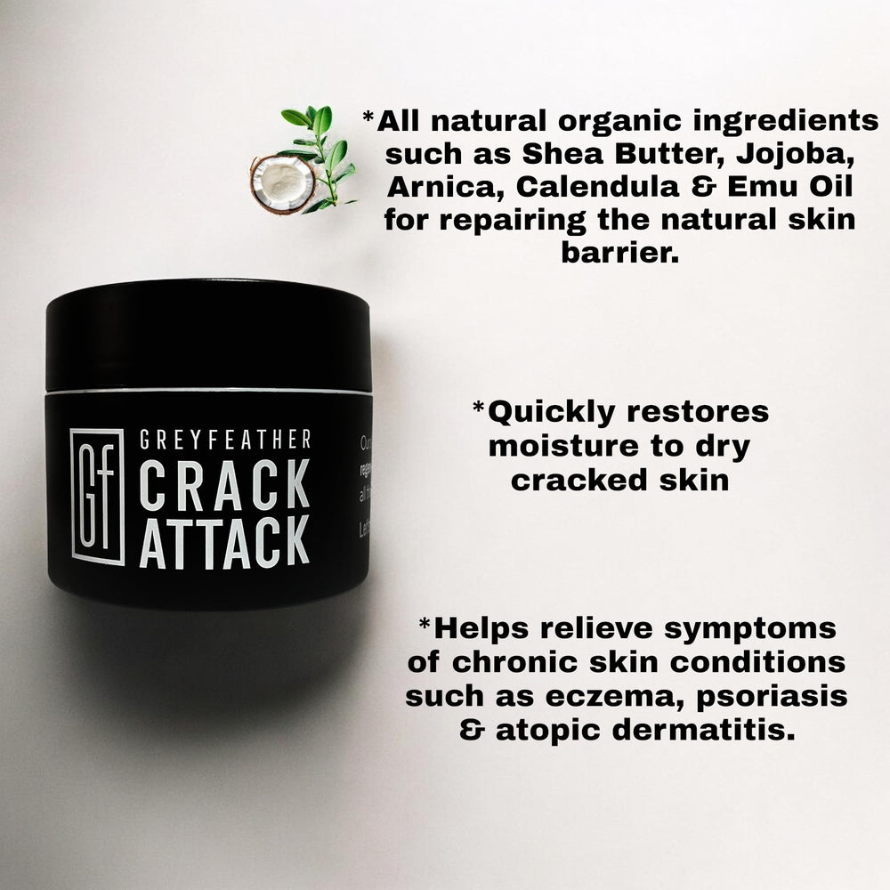 Greyfeather Crack Attack Hand Cream closeup on dry skin showing smoothing feel.