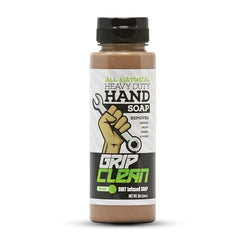 Grip Clean heavy-duty hand cleaner pour demonstrates fast grease removal for shop tasks