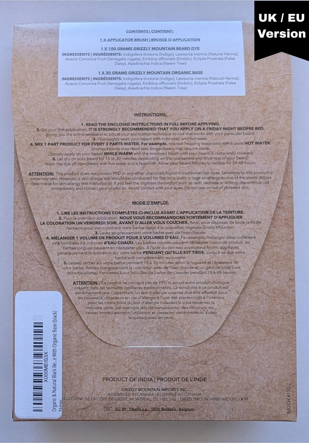 Grizzly Mountain Beard Dye herbal ingredients image illustrates plant-based color blend.