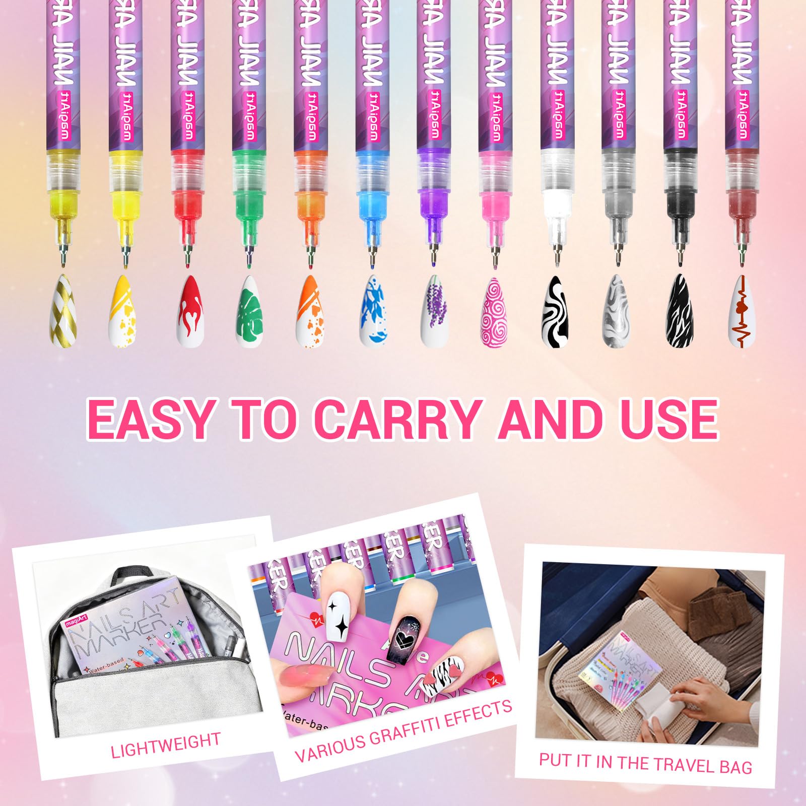 GRKZBKW 12-color nail art pens drying-fast photo shows smudge-resistant quick-dry action.