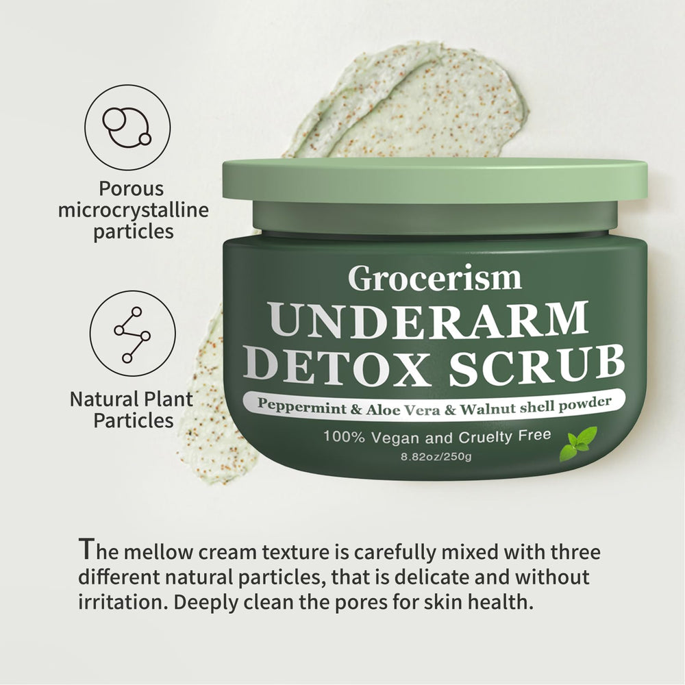 Grocerism Armpit Detox Scrub menthol cooling provides refreshing underarms during use.