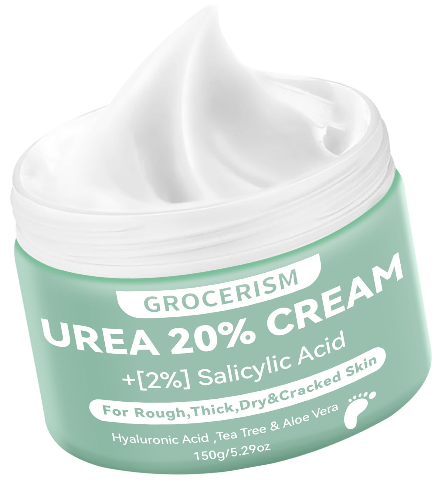 Grocerism Urea Cream 20% bottle provides deep hydration for rough feet.