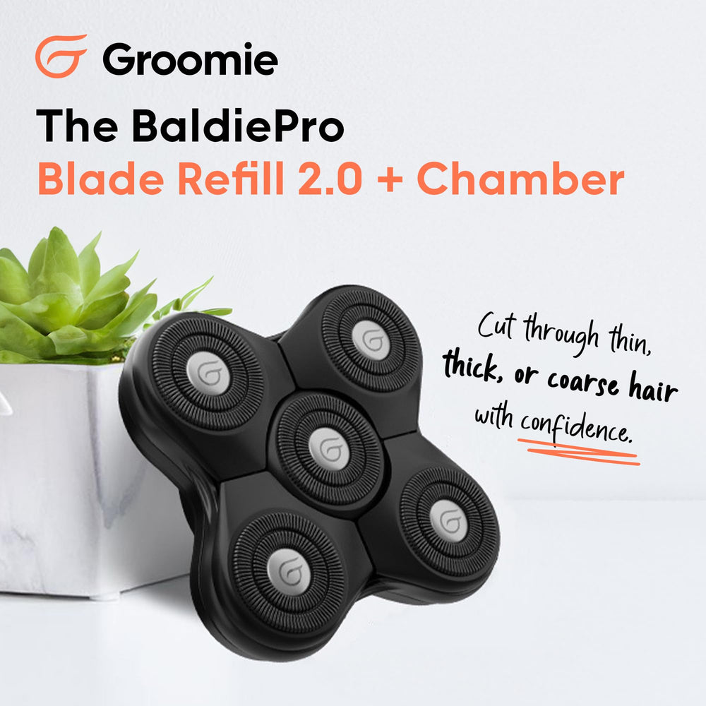 Groomie BaldiePro Blade Refill 2.0 closeup blades highlights five blades for a smooth cut