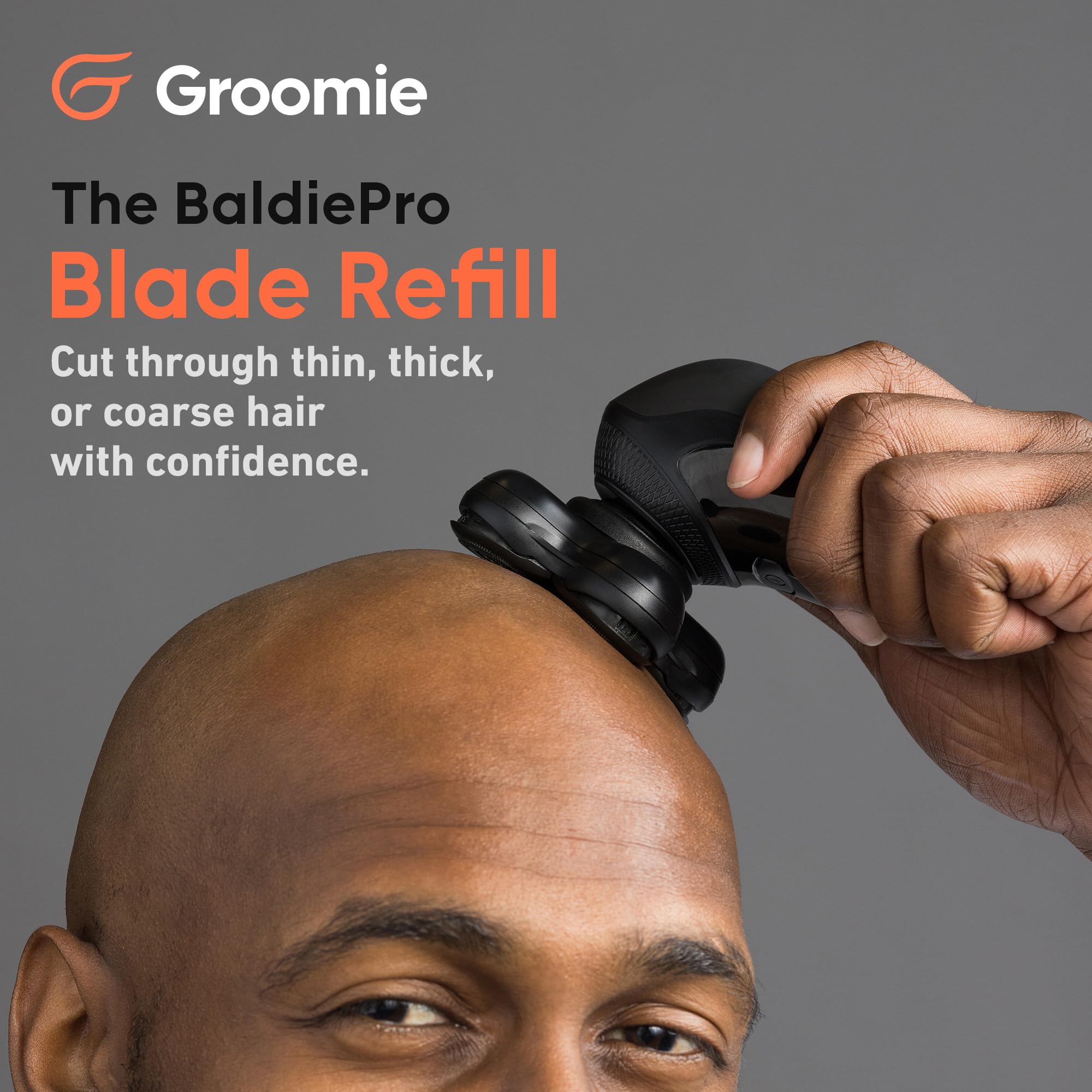 Groomie BaldiePro blade refill in shower use for waterproof shaving.