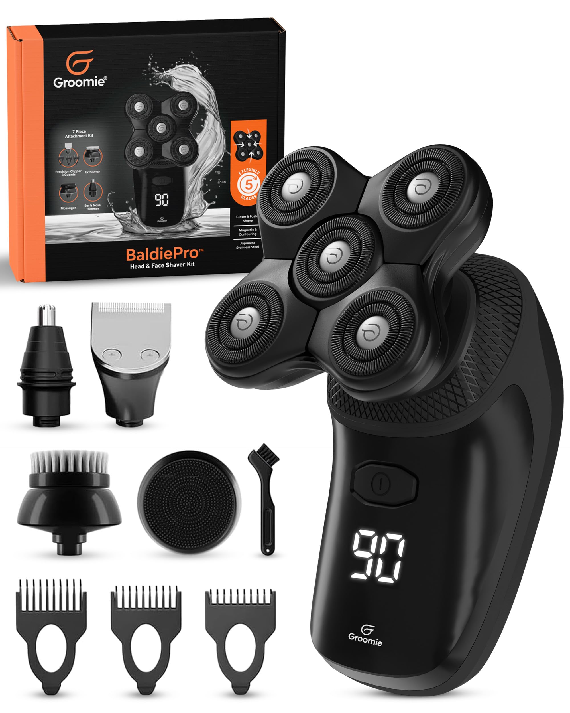 Groomie BaldiePro head shaver in hand shows ergonomic grip for precise grooming