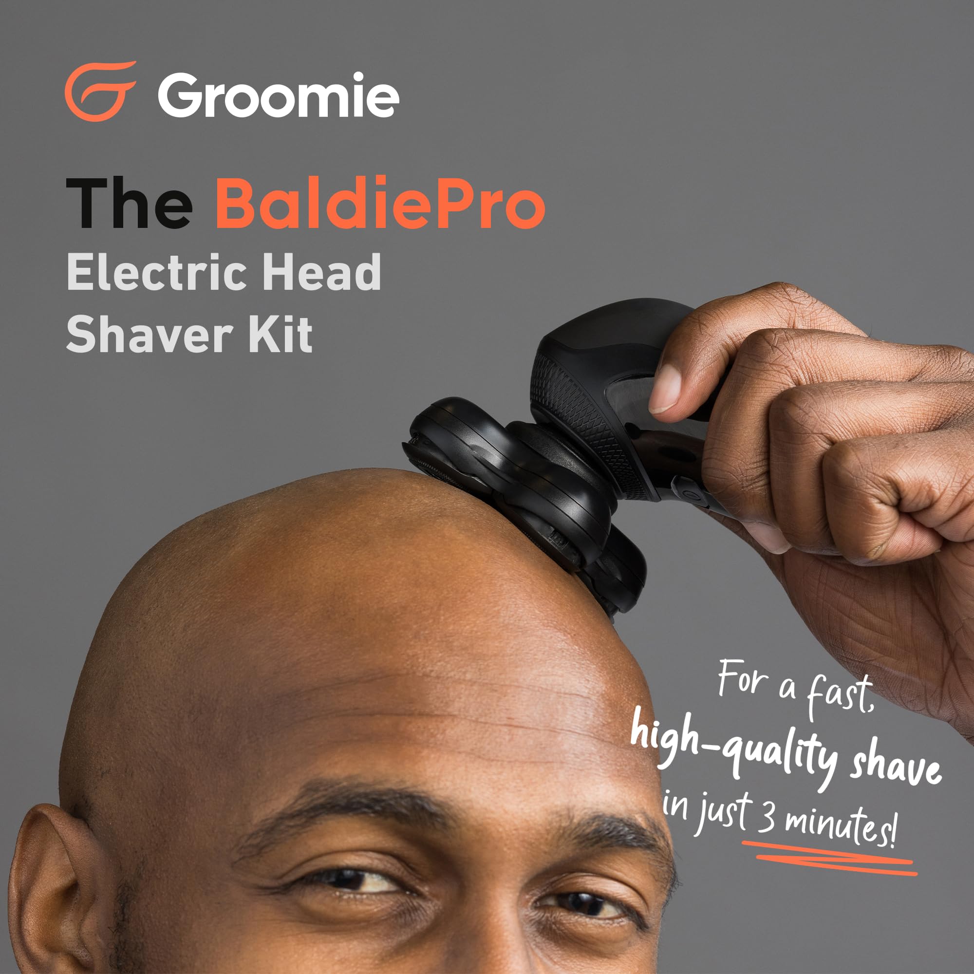 Groomie BaldiePro waterproof shaver in shower highlights IPX7 design for wet or dry use