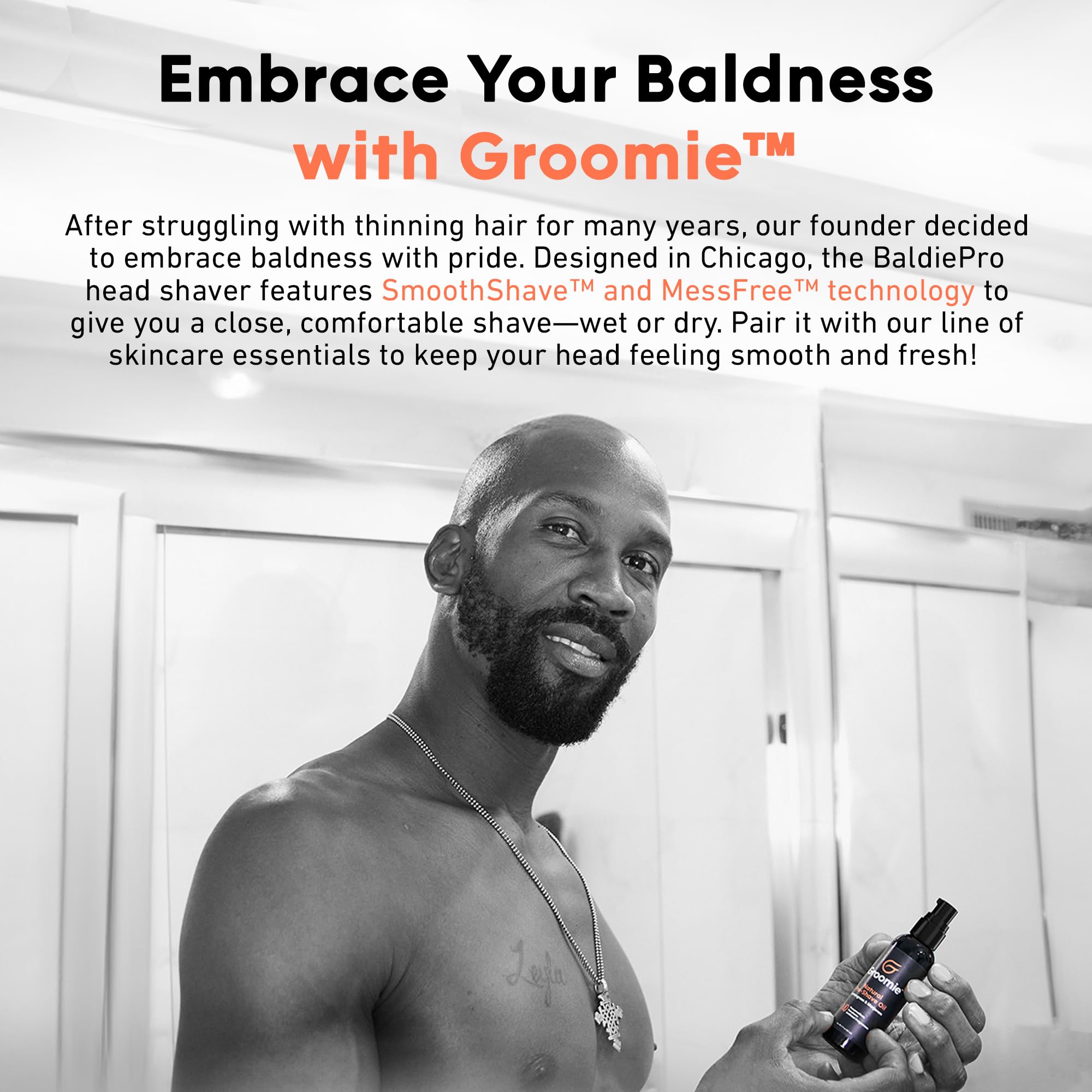 Groomie skin-friendly pre-shave oil supports safe shaving on sensitive skin.