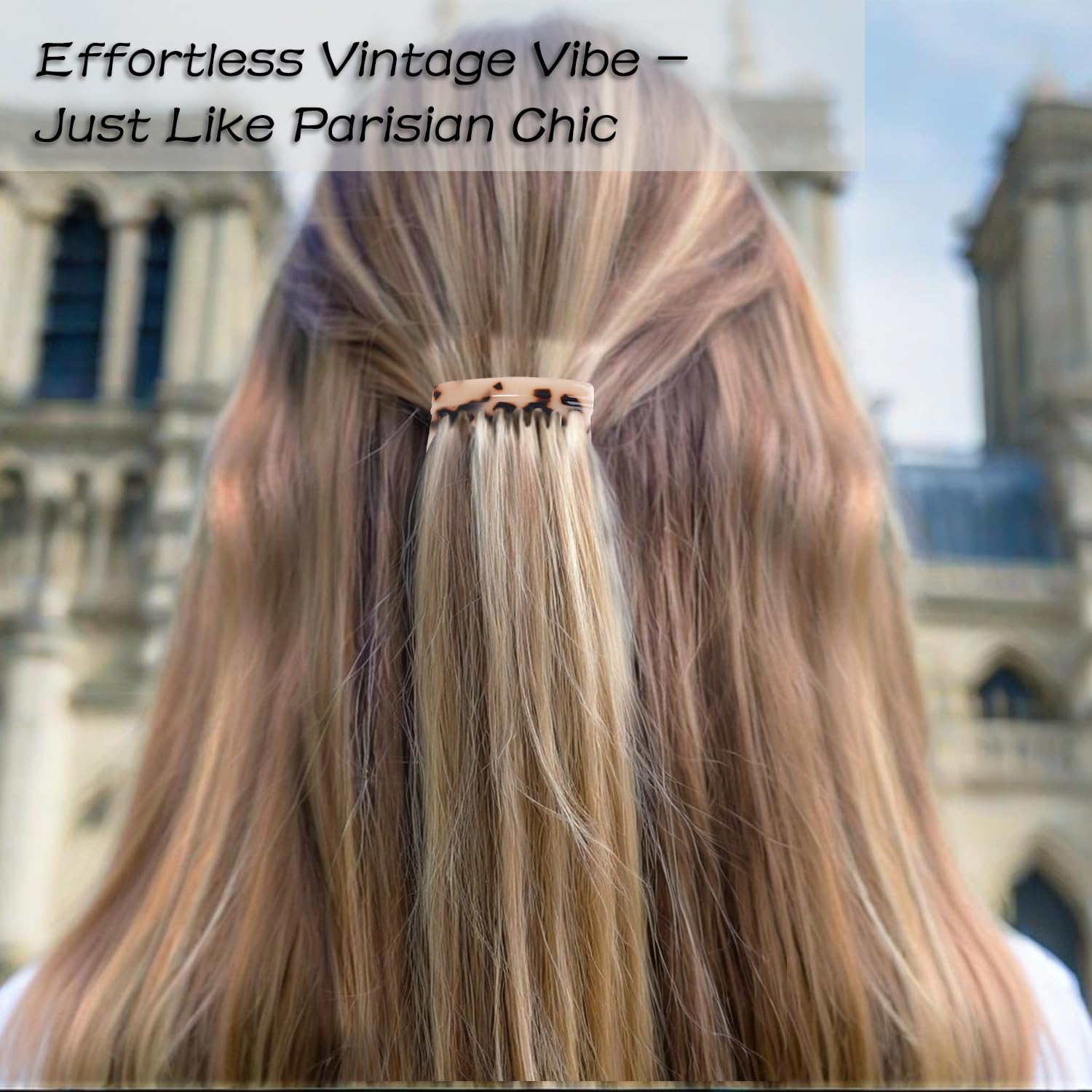 Groqrsn small French comb in tortoiseshell, side view highlights color compatibility for outfits.