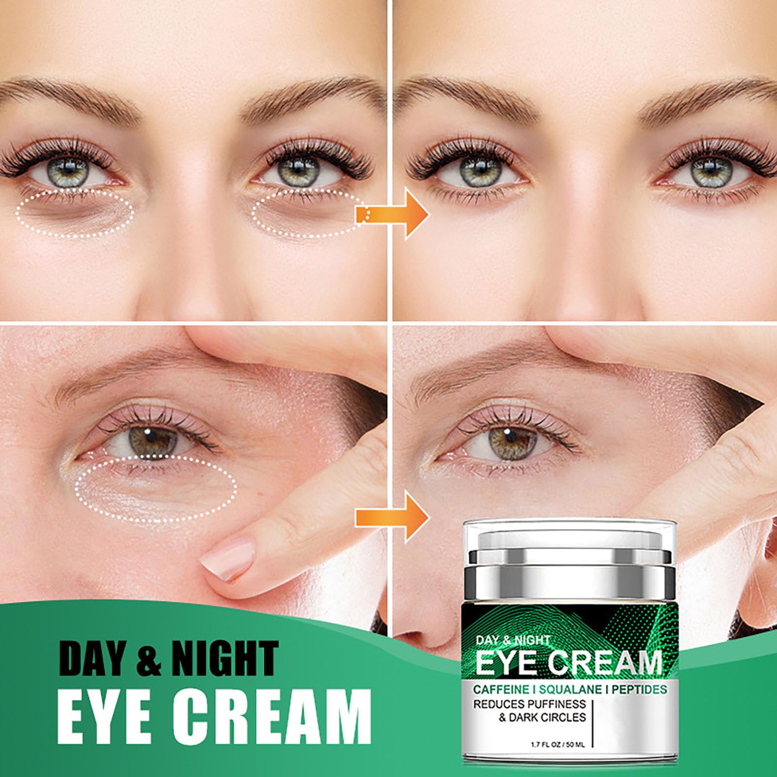 Grospe crema de ojos cafeína, textura ligera para uso diurno.
