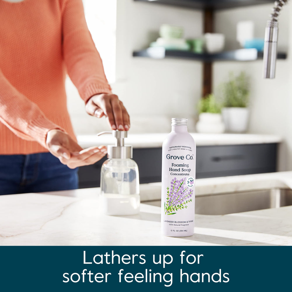 Grove Co. aloe vera hydration handwash close-up showing moisturizing feel post-wash.