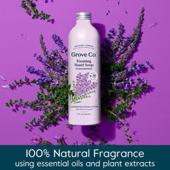 Grove Co. hydrating foaming refill close-up emphasizing aloe vera for softer hands.