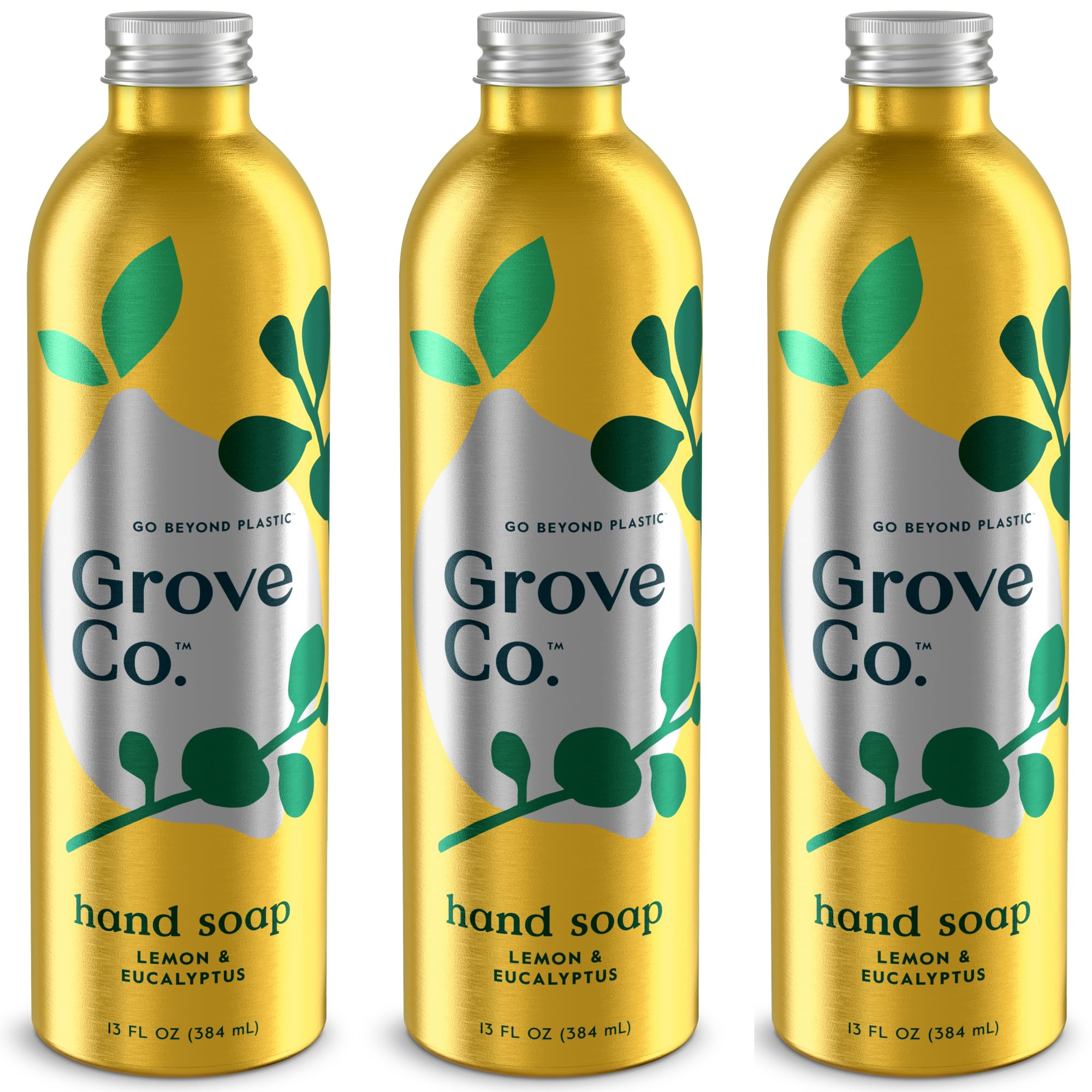 Grove Co. Hydrating Gel Hand Soap Refill Packaging shows plastic-free aluminum refill for less waste.