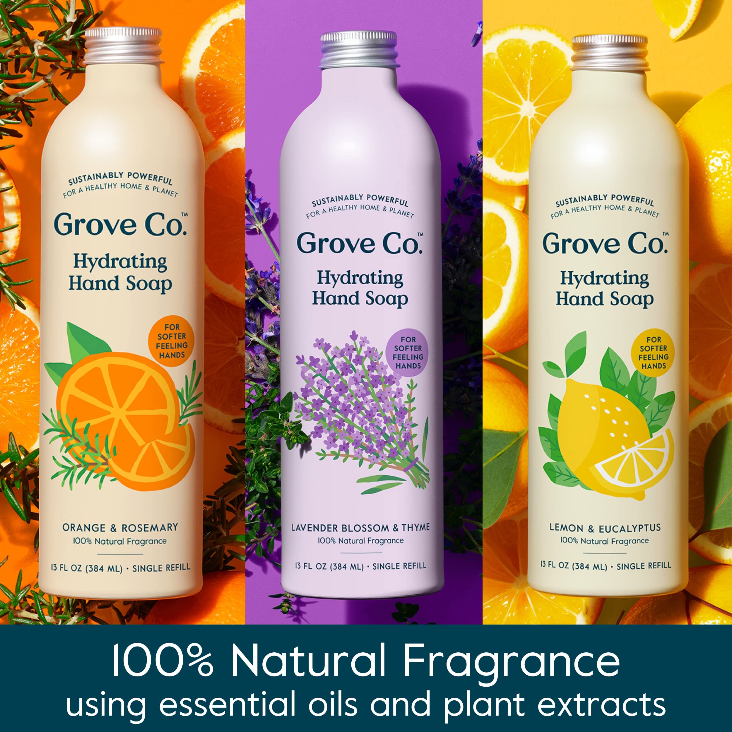 Grove Co lavender thyme refill emphasizes calming aroma and skin-softening hydration