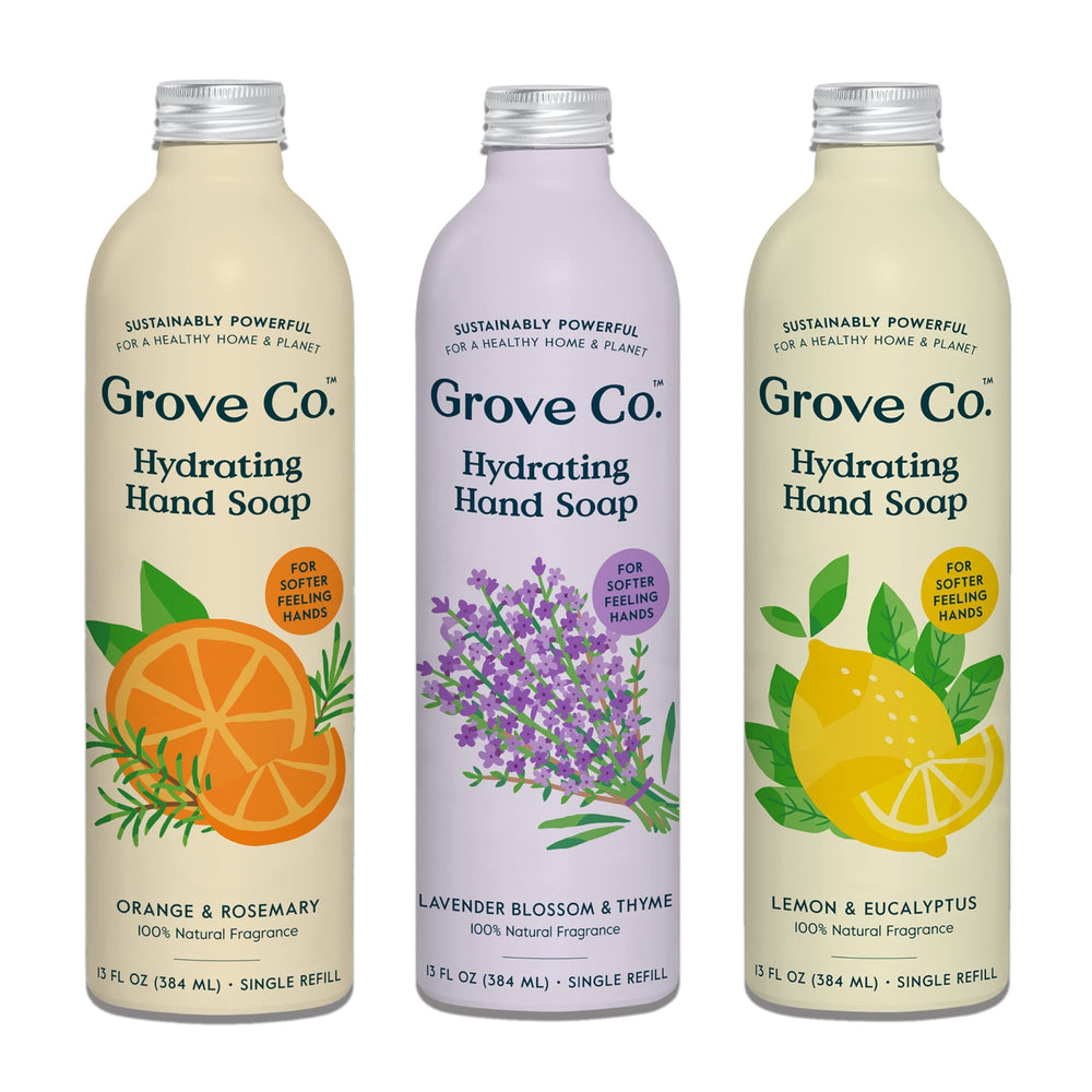 Grove Co lemon eucalyptus refill highlights refreshing scent and hydration benefits